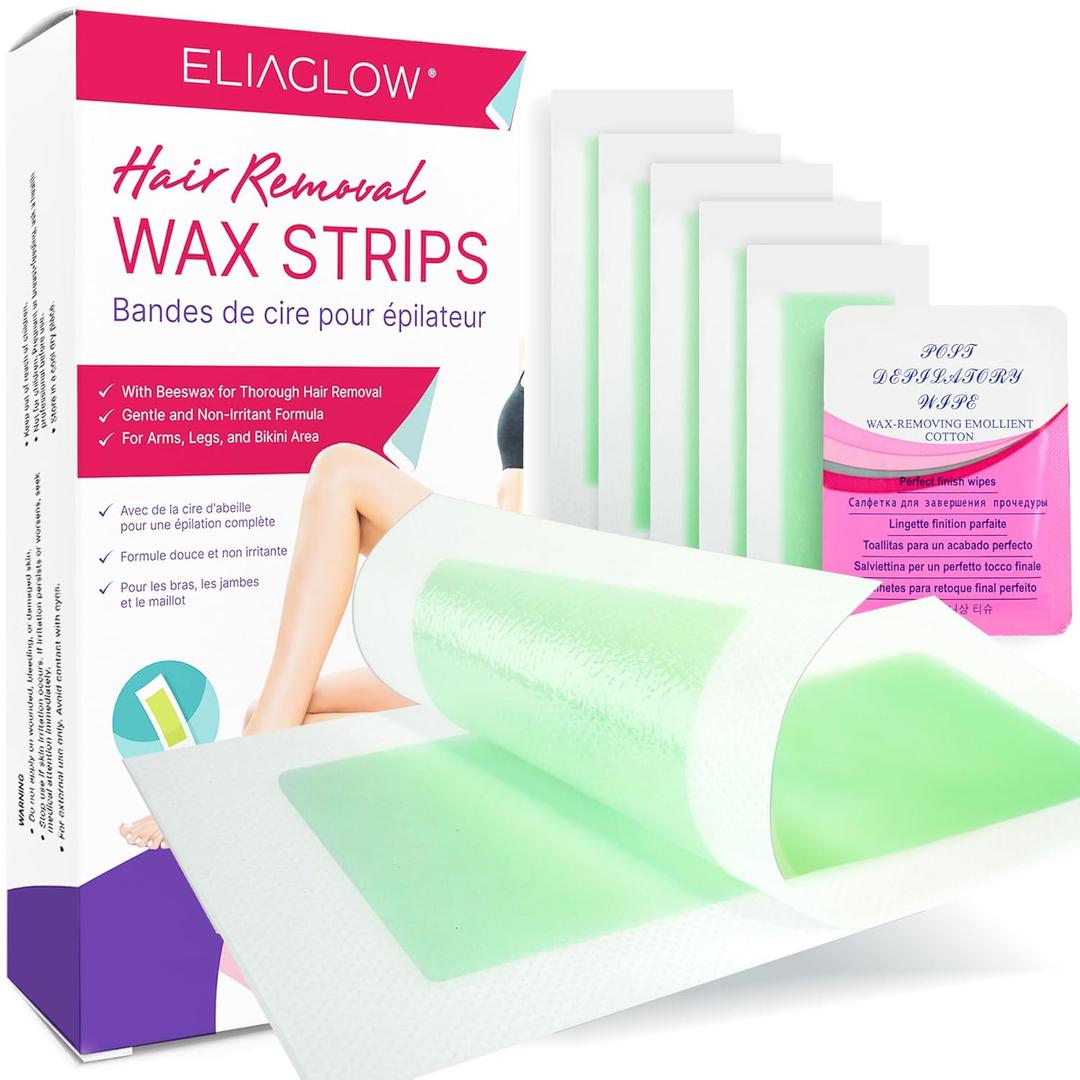 Wax Strips Hair Removal: 60 Body Waxing Strips Dual Sides & 4 Calming Oil Wipes for Women & Men - Brazilian Wax Kit At Home for Face, Legs, Arms, Chest, Bikini - Hypoallergenic for All Skin