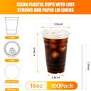 100 Packs 16oz Clear Plastic Cups with Lids, Straws, and Leak-Proof Paper - Complete To-Go Disposable Cup Kit for Iced Coffee, Smoothies,Cold Drinks & Boba Tea