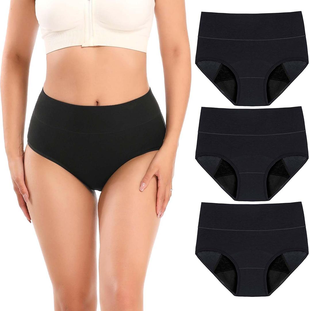 Molasus Incontinence Underwear for Women Absorbency Period Leakproof Panties (XX-Large, Black-3pack)