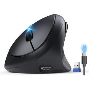 TECKNET Ergonomic Mouse, Bluetooth Wireless Vertical Mouse, Rechargeable Battery, Quiet Clicks, 4800 DPI Adjustable, BT5.0/3.0 & 2.4G Connect, Easy to use, Wide Compatibility, Black