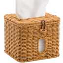 Facial Clean Skin Club Face Towels Holder for Bathroom, Plastic Rattan Disposable Face Towel Holder, Farmhouse Style for 50 XL Face Towels Box Basket with Lid, Light Brown