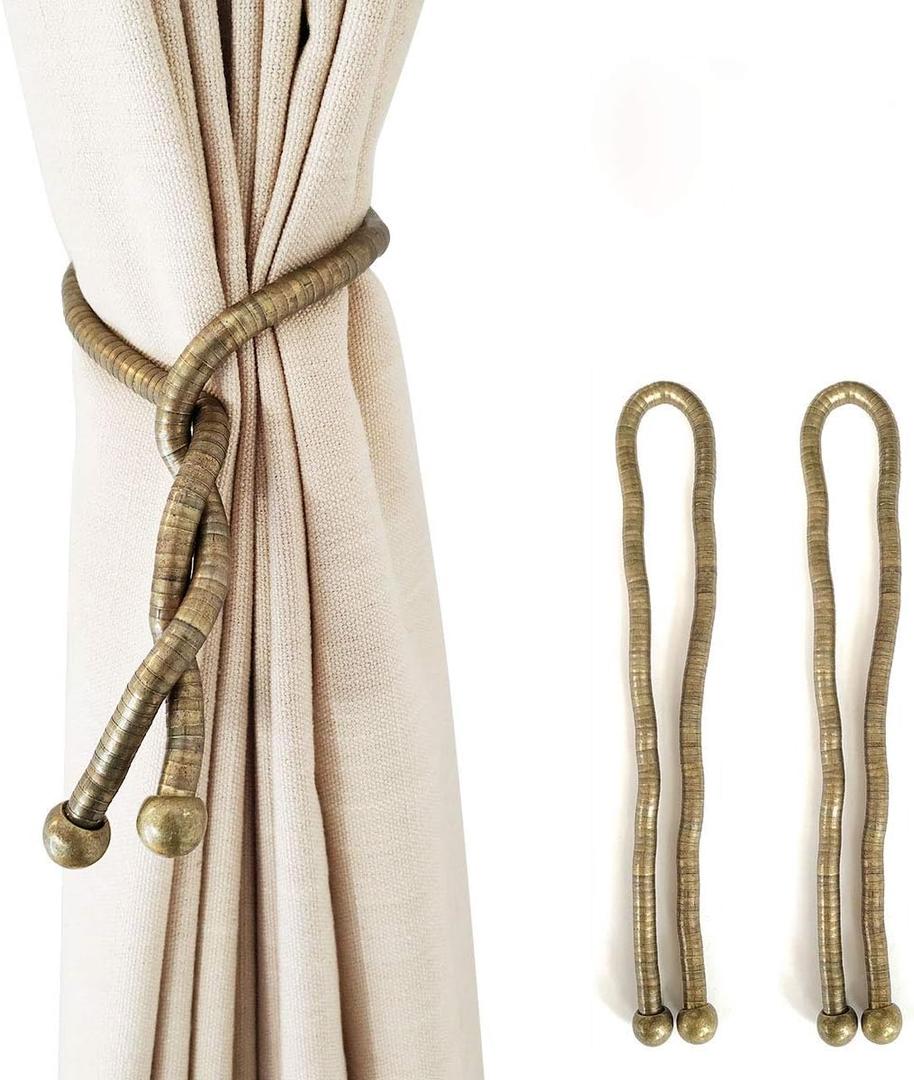 KXLIFE Curtain Tiebacks Clips, Decorative Curtain Holdback, Handmade Metal Rope Tiebacks, Creative Window Drapes Twist Tie Backs(Antique Brass, 2 Pack)