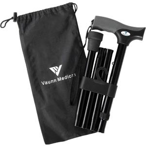 FSA/HSA Eligible, Vaunn Medical Easy Grip Height Adjustable Folding Cane/Walking Stick with Strap/Pouch- Compact, Portable, and Safe Walking Assistant- Non-Slip Grip Handle- Men, Women, Elderly