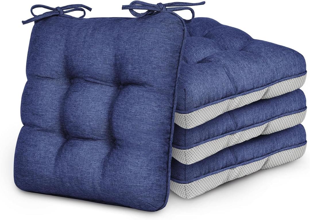 Love's cabin Memory Foam Chair Cushions Set of 4, Outdoor/Indoor Chair Pads for Dining Chairs 4 Pack, Seat Cushions for Kitchen, Dining Room, Office, Patio Chairs, 15.5"x15.5"x3.5" Navy Blue (15.5"x15.5"x3.5" (4 Pack))