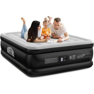 Airefina Air Mattress Queen with Built in Pump, 18 Raised Comfort Blow Up Mattress with Carrying Bag, Portable Inflatable Mattress for Guest Home, Air Bed Colchones Inflables 750 Lbs Max, 80*60*18 in (Standard Height 18" Black)