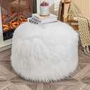 Fur Ottoman Stool, Footstool Cover, Unstuffed Ottoman Pouf Covers, Small Faux Fur Foot Stool, 20x20x12 Inches Round Poof Seat, Floor Bean Bag Chair, Foot Rest Storage for Living Room, Bedroom White