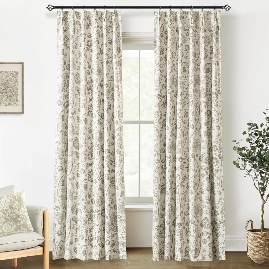 Taupe Vintage Paisley Botanical Floral Blackout Curtains, Neutral Patterned Pinch Pleated Drapes, Elegant French Country Window Panel for Bedroom Living Room, 84 Inches Long (36"W x 84"L (Pack of 2))
