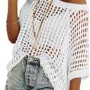 Zeagoo Short Sleeve Crochet Sweater Lightweight Summer Tops Loose Hollow Out Crewneck Pullover (White, M)