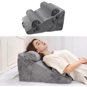 VEVOR Wedge Pillow for Sleeping, 4 Pcs Adjustable Orthopedic Bed Wedge Set, Support Arm Leg Neck Shoulder, Post Surgery Pillow for Back Pain, Acid Reflux, Snoring Relief, Sitting up in Bed, Dark Grey