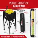 [2-in-1 Set] Tennis & Pickleball Hopper with Pickup Tube Pickleball Caddy with Collapsible Metal Frame Ball Basket and Wheels & Carry Case 120 Tennis Balls or 100 Pickleball Ball Holder (Pin)