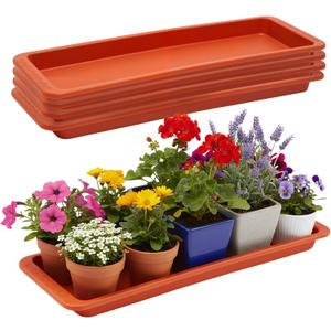 Cinnvoice 4 Pack Terracotta 24 x 8 x 1.6 Inch Rectangle Plant Saucer Large Plastic Plant Tray Water Drip Trays for Windowsill Flower Pot Planter Drainage Germination Garden Indoor Outdoor Use