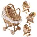 Vintage Wicker Baby Carriage Centerpiece with White Lace Trim