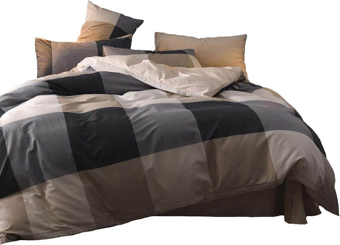 Jane yre Plaid Duvet Cover King 3 Pieces Cotton Bedding Vintage Checkered Luxury Breathable Comfy