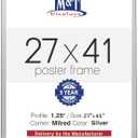 M&T Displays Snap Poster Frame Silver 1.25" Aluminum Profile Front Loading Wall Mounting Photo Picture Document Certificate Sign Holder Mitered Corner Anti Glare Cover (Silver, 27x41 in)