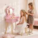 Frogprin 13Pcs Toddler Vanity Set with Mirror, Kids Vanity Table Chair Set