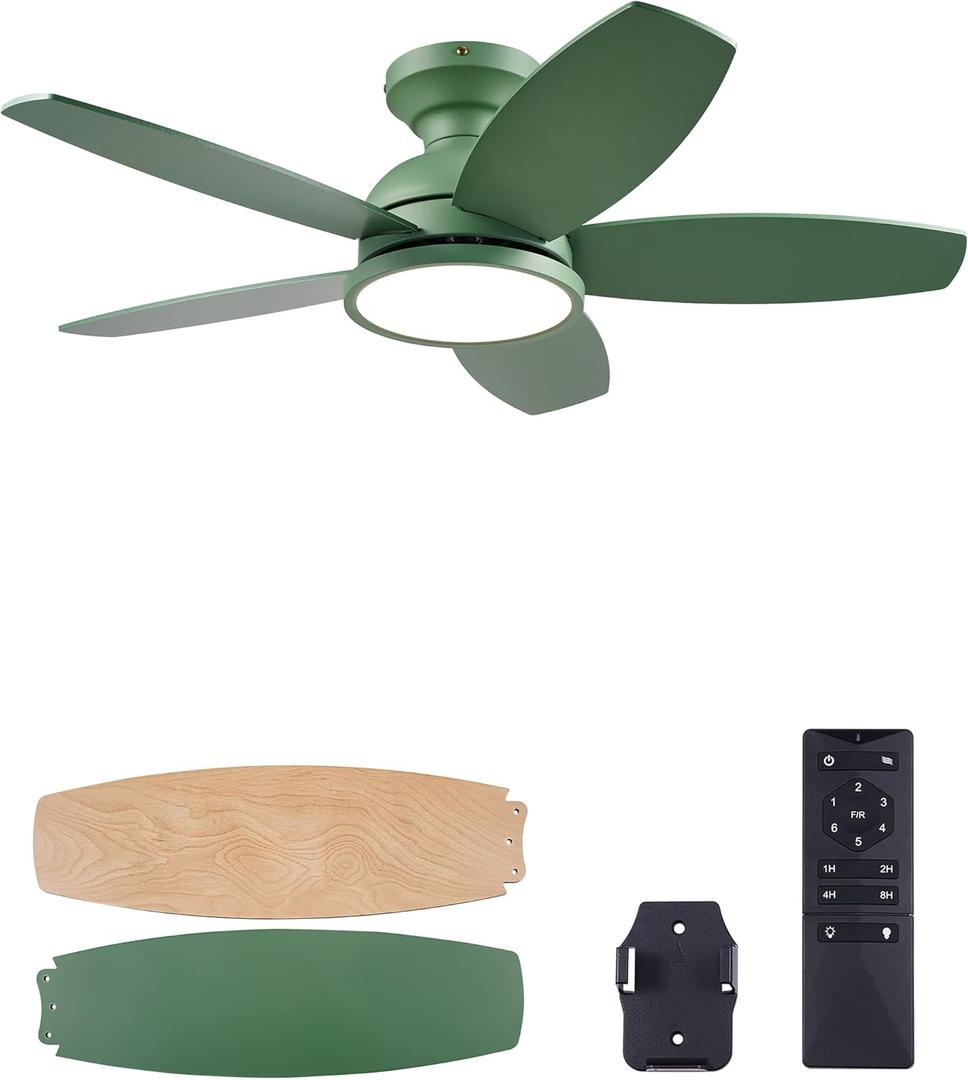 VONLUCE Ceiling Fans with Lights, 36 Inch Ceiling Fan and Remote, Full-spectrum LED Light, 3CCT, 6-Speeds Noiseless Reversible DC Motor, Modern Ceiling Fan for Bedroom Living Room Farmhouse, Green