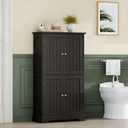 ChooChoo Bathroom Floor Cabinet, Modern Bathroom Storage Cabinet with 4 Doors and Adjustable Shelves, Freestanding Cupboard for Living Room, Black, 11.81"D x 23.62"W x 43.31"H