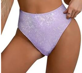 Glitter Rave Outfits for Women - Music Festival Metallic EDM Holographic Swimsuit Panty (Purple, Large)