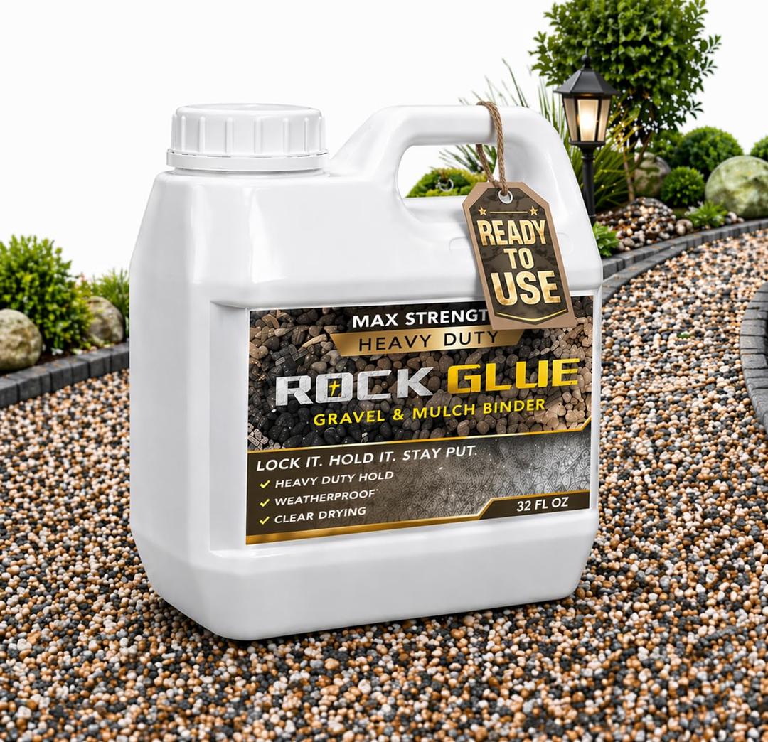 Rock Glue for Landscaping, 32 Fl Oz Mulch Glue, Strong Pea Gravel Binder for Pebble, Pine Straw for Outdoor, Long-Lasting Gravel Glue Lockdown Decorative for Patios, Gardens, Walkways, and Paths