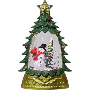 Mini Snow Globe Christmas Decorations, Glittering Snowman Small Christmas Tree Snow Globe Lighted Water Lantern for Xmas Decor Gifts, Green Snowman