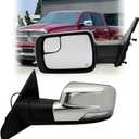 Driver Side Mirror Compatible With Dodge Ram 1500 2019-2025 With Power Heated Glass Turn Signal Light Puddle Light Temp Sensor Power Folding Chrome 14Pins (LH)