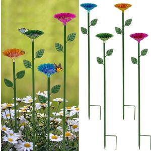 4 Pack Bee Watering Station, Bee Bath for Garden Metal Bee Water Feeder with Flower Design, Colorful Butterfly Bee Bath Bowl for Outdoor Garden Yard Decor (Red,Green,Blue,Yellow)