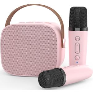 Mini Karaoke Machine,Funny Toys Christmas Birthday Gifts for Kids Age 4-12 Girls,Boys,Adults, Karaoke Microphone Toys for 4,5,6,7,8,9,10,11,12+ Year Old Girls Boys (Pink 2 Mics)