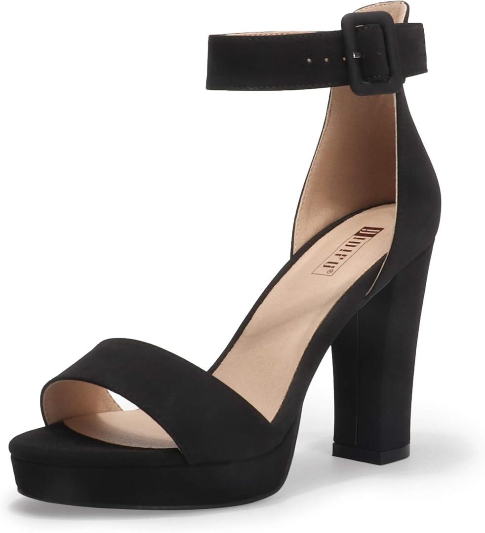 IDIFU Women's IN4 Sabrina Platform Chunky High Heels Ankle Strap Heeled Sandals Wedding Party Dress Shoes (9.5, Black Nubuck)