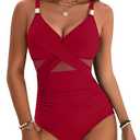 Blooming Jelly Womens One Piece Swimsuit Metal Modest Tummy Control Bathing Suit Slimming Full Coverage Mesh Swim Suits L