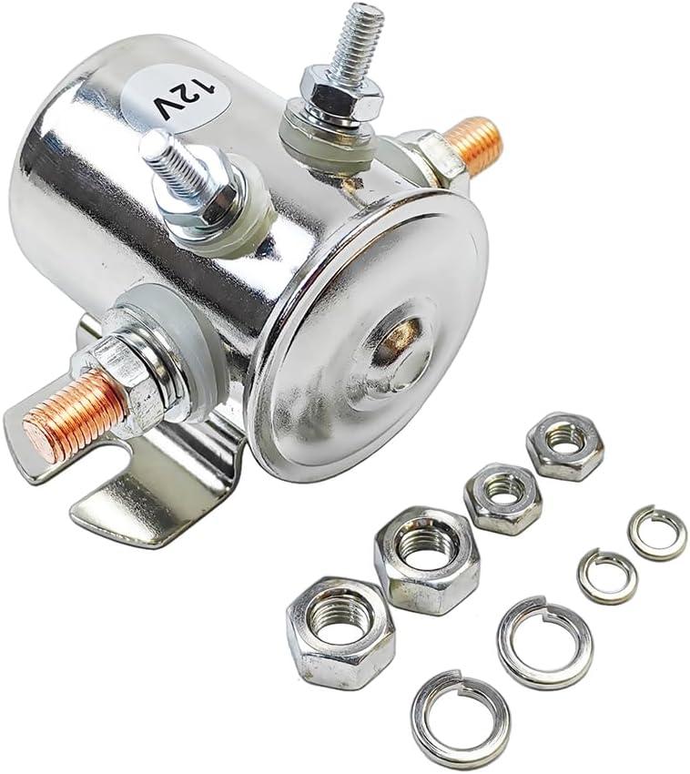 Max 300A 12 Volt 4-Terminal Continuous Duty Solenoid Relay Nickel-Plating | Fits for Golf Carts Winch Marine RV Heavy Duty Machine, SPST 12VDC 12V Solenoid Relay | OE# 70-111224, 3635820, 1114208