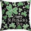 AVOIN colorlife Happy St Patricks Day Shamrock Throw Pillow Cover, 18 x 18 Inch Chalk Style Clover Cushion Case Decoration for Sofa Couch