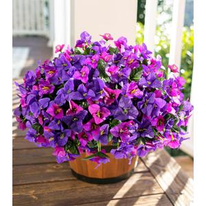 Artificial Flowers Plants for Outdoors Spring Summer Decor, 4 Bundles Fake Bougainvillea Silk Outside Flowers UV Resistant Look Real for Outdoor Planter Patio Porch Window Garden Home, PurpleFuchsia