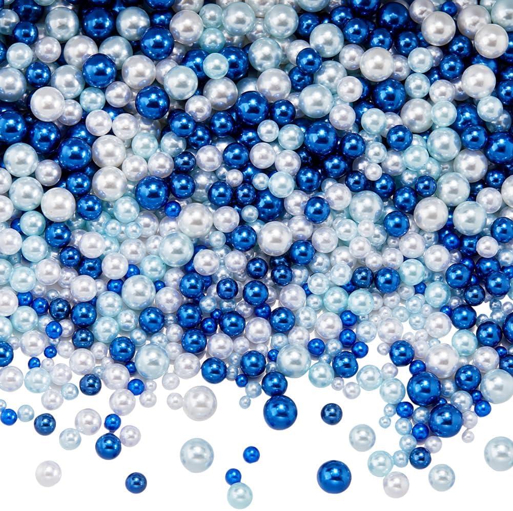 SUNNYCLUE About 1500~2000Pcs Blue Filler Beads Plastic Pearls No Hole Round Ball White Small Makeup Candle Fillers Summer Floating Bead for Nail Art Table Scatter Candle Vase Fillers Party Decoration
