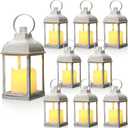 8 Pcs 10 inch White Decorative Candle Lantern Bulk for Wedding Centerpieces White Lanterns with LED Flameless Candle Indoor Outdoor Battery Powered Hanging Lights for Wedding Party