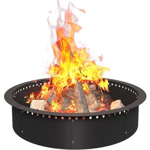 36 Inch Smokeless Fire Pit Ring Insert Outdoor, Heavy Duty Metal Steel DIY Firepit Rim Liner Round Campfire Rings for Outside Wood Burning Above or In-Ground, Black