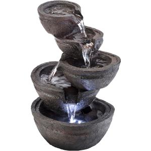 Alpine Corporation WIN1138 13" Indoor Tabletop Tiering Bowls Water Fountain with LED Lights Cascading Water Feature for Home, Office, Meditation, and Relaxation, Dark Gray