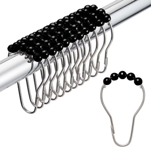 Titanker Shower Curtain Hooks Rings, Rust Resistant Metal Double Glide Shower Hooks Rings for Bathroom Shower Rods Curtains, Set of 12 Hooks - Nickel