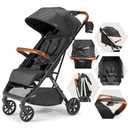 Bombi Bbee V2 Lightweight Baby Stroller - Premium Vegan Leather, One-Hand Fold, Infinite Recline, Aircraft-Grade Aluminum Frame, XXL Canopy, and Ample Storage Umbrella Stroller - Hickory