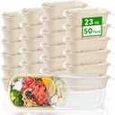 50 Pack 23 oz Disposable Meal Prep Containers, Sugarcane Fiber Paper Salad Bowls with Lids Take Out Food Container for Pasta, Burrito, Leftovers