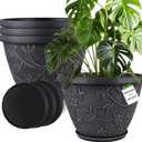 Nooulap 4 Pack 16 Inch Large Plant Pot for Outdoor, Plastic Flower Pot Indoor with Drainage Hole & Saucer, Modern Decorative Garden Pot, Imitation Magnolia Garden Pots for House PlantersGray