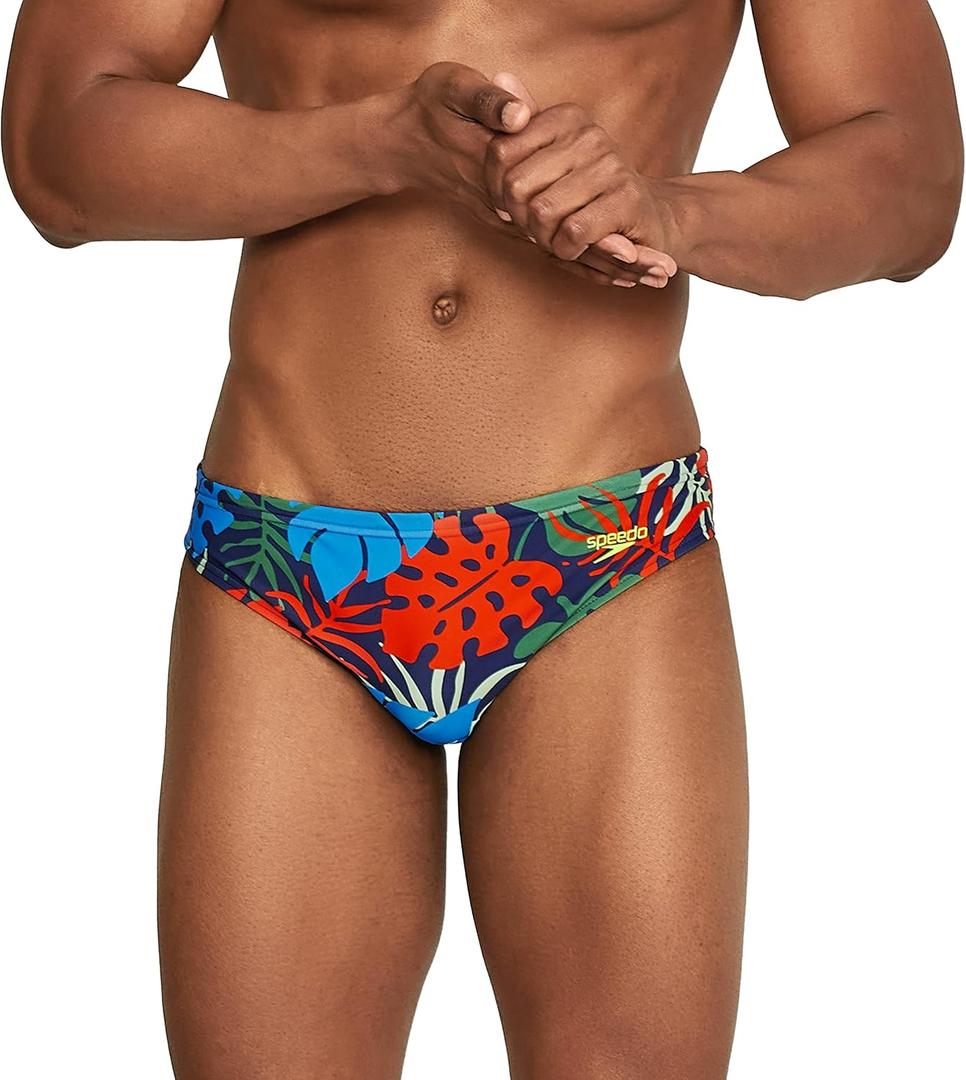 Speedo Men's Swimsuit Brief Creora Highclo Printed (38, Palm Dark Ivy)