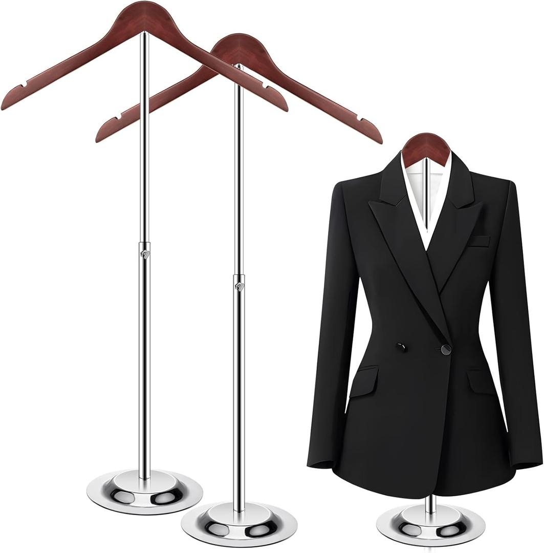 T Shirt Display stand for Vendors, Adjustable Dress Form Mannequin Torso, Portable Hanging wooden Clothes Rack, Flexible Hanger for Clothing Tshirt Jacket Coat Retail, Height 18.5-31.5 Inch (2 Pcs) (2-Pack Brown)