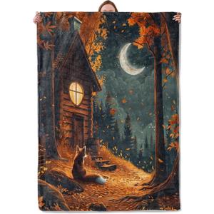 Forest Cabin and Fox Theme Blanket Gifts for Women Girls, Soft Warm Lightweight Flannel Throw Blankets for Living Room Home Sofa Travel Decor 50" x 60"