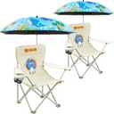 2 Pack Kids Camping Chair - Kids Beach Chair with Umbrella - Foldable Storage Cup Holder Durable, wear-Resistant, Non-Slip, Lightweight Design for Beach, Patio, Outdoors, Lawn (Blue+Blue)