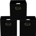 Yunkeeeper storage bins Cubes, Fabric Cube Organizer with Handle, Foldable Cube Bins for Cloth or Accessary Storage, 11x11x11, Set of 3, (Black)