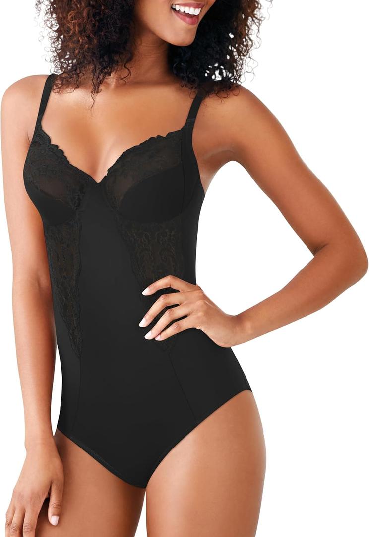 Maidenform Women's Shapewear Tummy Control Bodysuit, Built-In Underwire Bra, Ultra Firm Control Shapewear for Women (38C, Black)