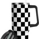 Checkered Black and White 40 oz Tumbler with Handle Lid Straw Insulated Tumblers Stainless Steel Tumbler Leak Proof for Water Coffee Ice Tea Keep Cold or Hot Black