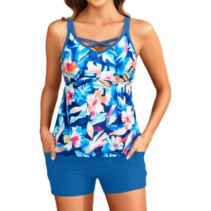 Tankini Two Piece with Shorts - Womens Tummy Control Swimsuit with Pockets Bathing Suit with V-Wire Boy Shorts Swimwear 2025