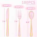 WDF 180 Pieces Pink Plastic Silverware with Gold -Pink Plastic Utensils Set - 60 Guest Cutlery Disposable for Birthday Party Baby Shower Wedding Spring