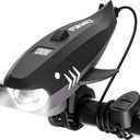 Bike Horn for Kids with Light 2-in-1, Electric Bicycle Horn & IPX5 Waterproof 400 Lumen Rechargeable Bike Headlight, Loud Bike Horn for Boys Girls Fits Most Bicycles Scooter (Black)